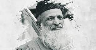 A black and white landscape image of Abdul Sattar Edhi